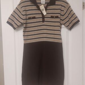 Esprit Brown and Cream Striped Polo Mini Dress